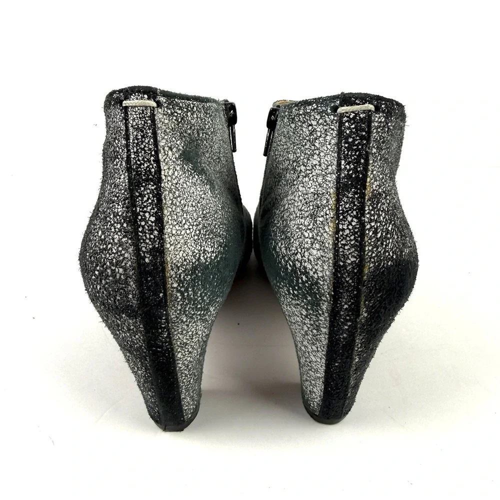Maison Martin Margiela Open Toe Bootie‎ 39.5 Suede Zip Up Black White Crackle 9 - Picture 5 of 12